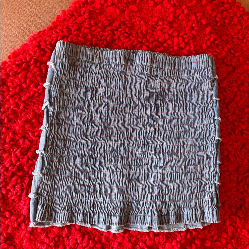 Volcom Blue Frayed Denim Ruffled Top - Picture 4 of 4